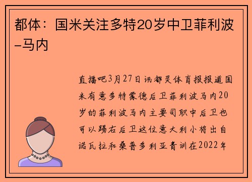 都体：国米关注多特20岁中卫菲利波-马内